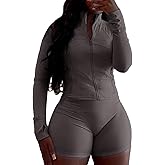 Aceilika Women 2 Piece Outfits Tracksuits Sweatsuit Sets Long Sleeve Zip Up Running Jacket High Waist Shorts Set