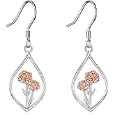 Hancock Carnation Earrings for Women 925 Sterling Silver Dangle Dangling Drop Earrings Flower Jewelry Gifts for Family Friends