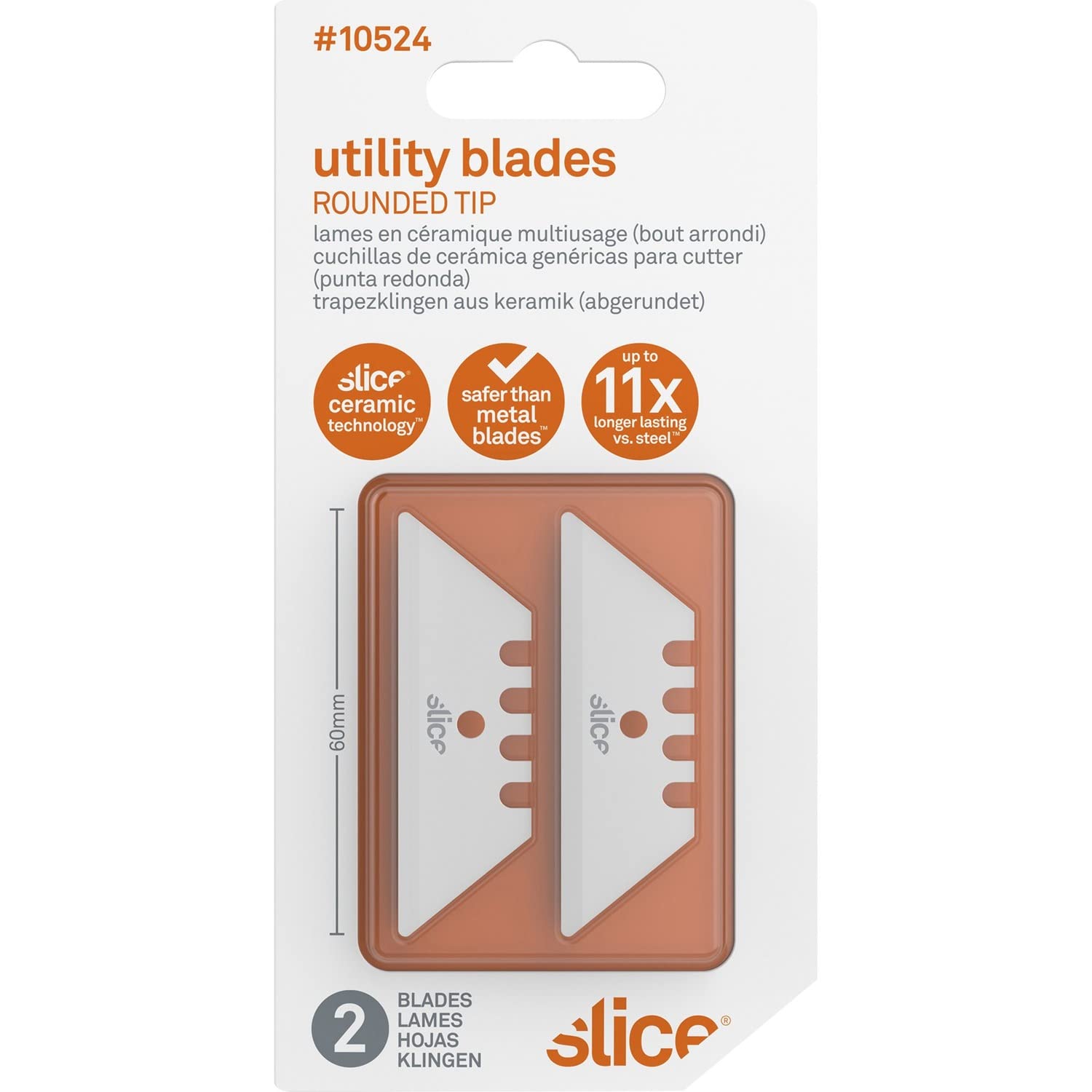 Slice 10524 Utility Blade, Never Rusts, Lasts 11x Longer Than Steel, Finger-Friendly Edge, Safer Choice, Pack of 2