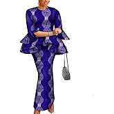 ABCWAX African Women's Dresses 2 Piece Tops and Skirts Ankara Dashiki Traditional Printed Fabrics for Wedding Party