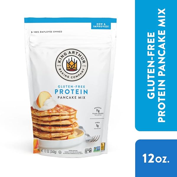 KING ARTHUR FLOUR GLUTEN FREE PROTEIN PANCAKE MIX, NON-GMO PROJECT VERIFIED, NO SUGAR ADDED, NON-DAIRY, 12 OZ (PACK OF 1)
