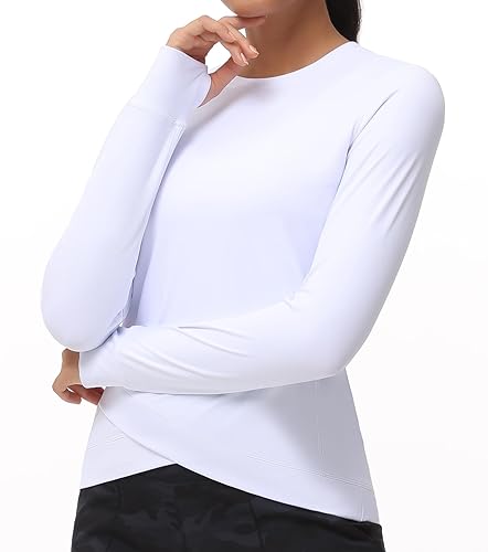 Women's Long Sleeve Compression Shirts Workout Tops Cross Hem