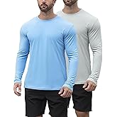 HOPLYNN 2 Pack Men's UPF 50+ Rash Guard Quick-Dry Long Sleeves Shirts, Swim Fishing Shirts UV Sun Protection Shirts for Men