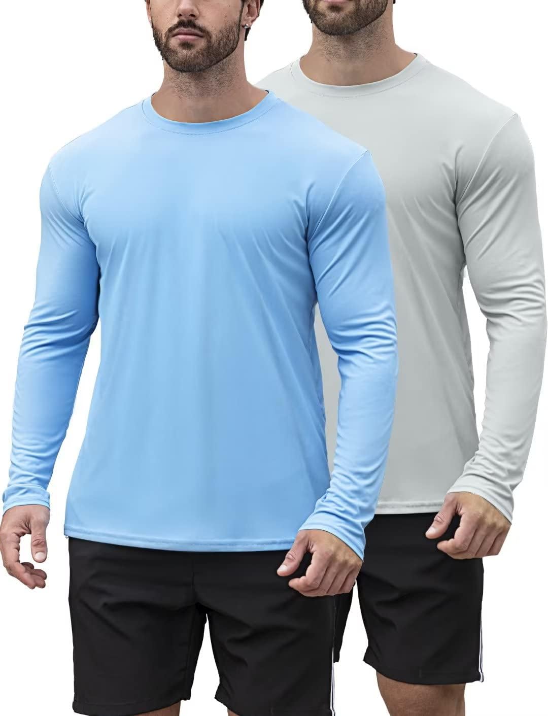 Photo 1 of HOPLYNN 2 Pack Men's UPF 50+ Rash Guard and Quick-Dry Long Sleeves Shirts, Swim Surf Fishing Gear Shirts UV Sun Protection Shirts for Men Blue Grey XXX-Large