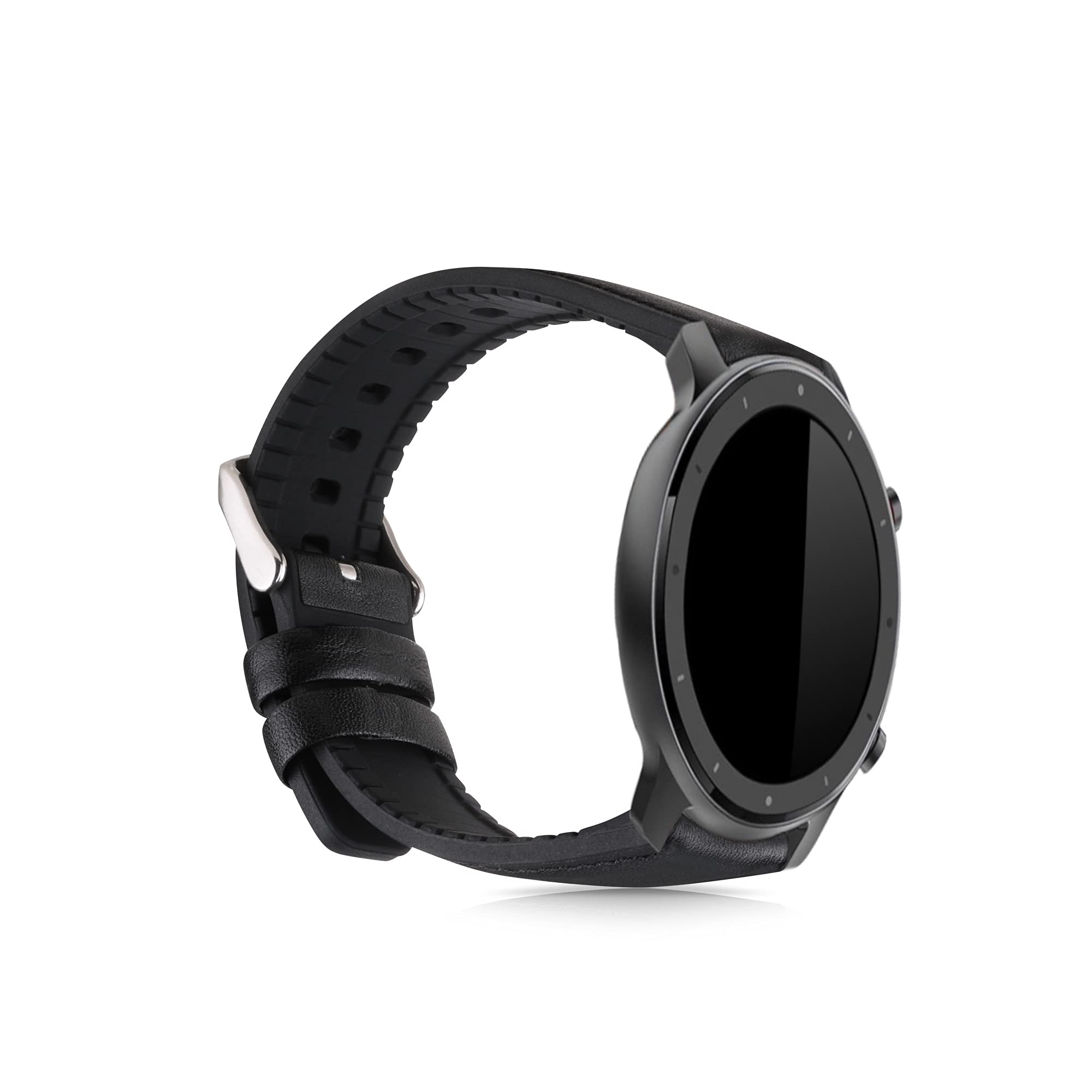 kwmobile Strap for Huami Amzfit GTR (47mm) / GTR 2 / GTR 3 / GTR 4 Watch Strap - Silicone and Leather Replacement Watch Band - Sport Wristband - Black