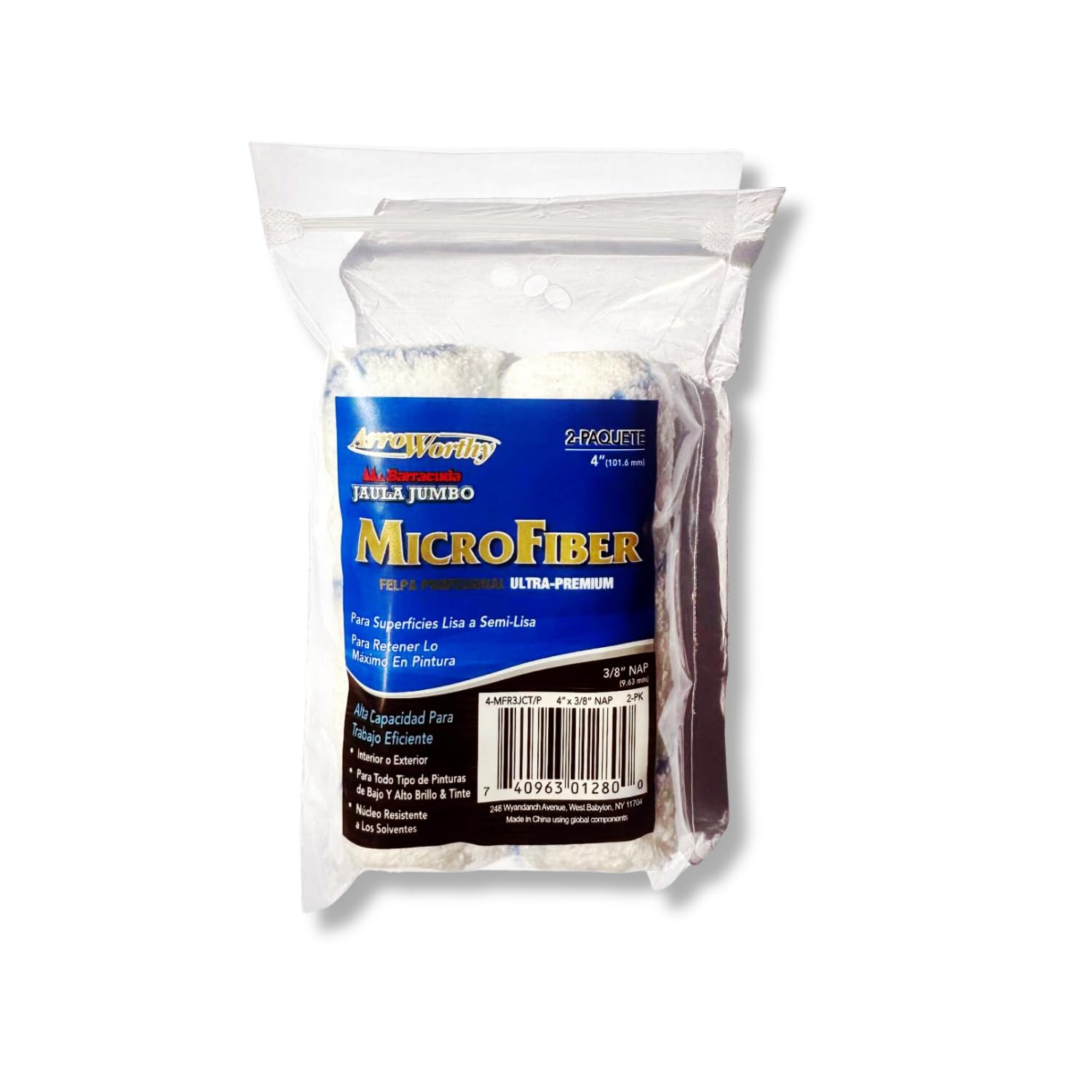 Arroworthy 4" X 3/8 NAP Jumbo CAGE Microfiber Roller Sleeves ONLY Contractor 6-PK (Requires Jumbo Barracuda Frame)