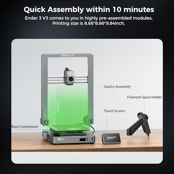 OFFICIAL CREALITY ENDER 3 V3 3D PRINTER WITH 600MM/S PRINTING SPEED, UPGRADED WITH CORE XZ MOTION SYSTEM CLOG-FREE EXTRUSION 60W 300℃ HOTEND HEATER AUTO LEVELING BUILD VOLUME 8.66X8.66X9.84 INCH