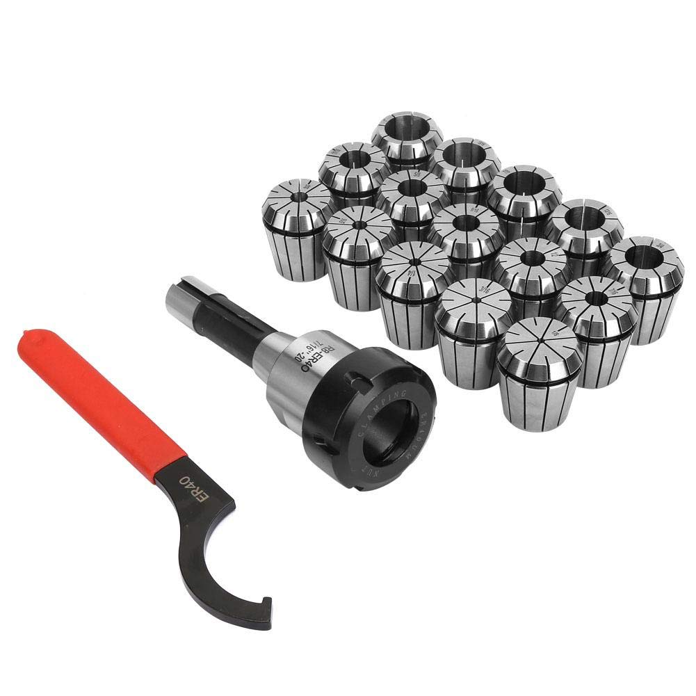 R8-ER40 Collet Set, R8 Shank Collet Chuck Holder with 15Pcs ER40 Collets for Milling Machines