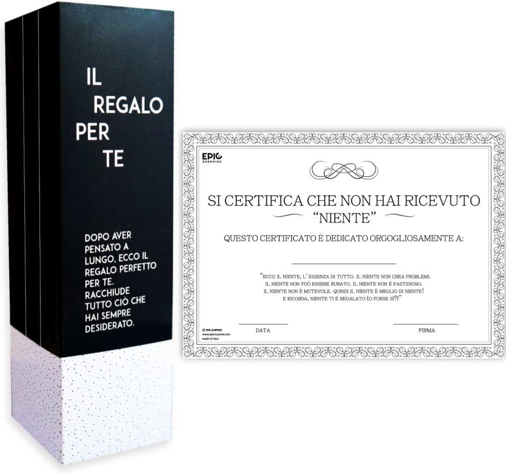 Epic Surprise Regala Il Niente L Originale Idea Regalo Per Scherzo Regalo Natale Scherzo Laurea Dono Compleanno Prendi In Giro Il Tuo Amico Scherzo Festa Certificato E Papiro Niente Amazon It Giochi E
