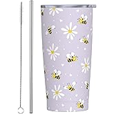 CHASOEA Bee Tumbler 20oz Funny Animal Stainless Steel Insulated Tumblers with Lid and Straw Purple Travel Coffee Mug Tea Wine Cups Water Bottle Sport Gifts for Women Bee lover