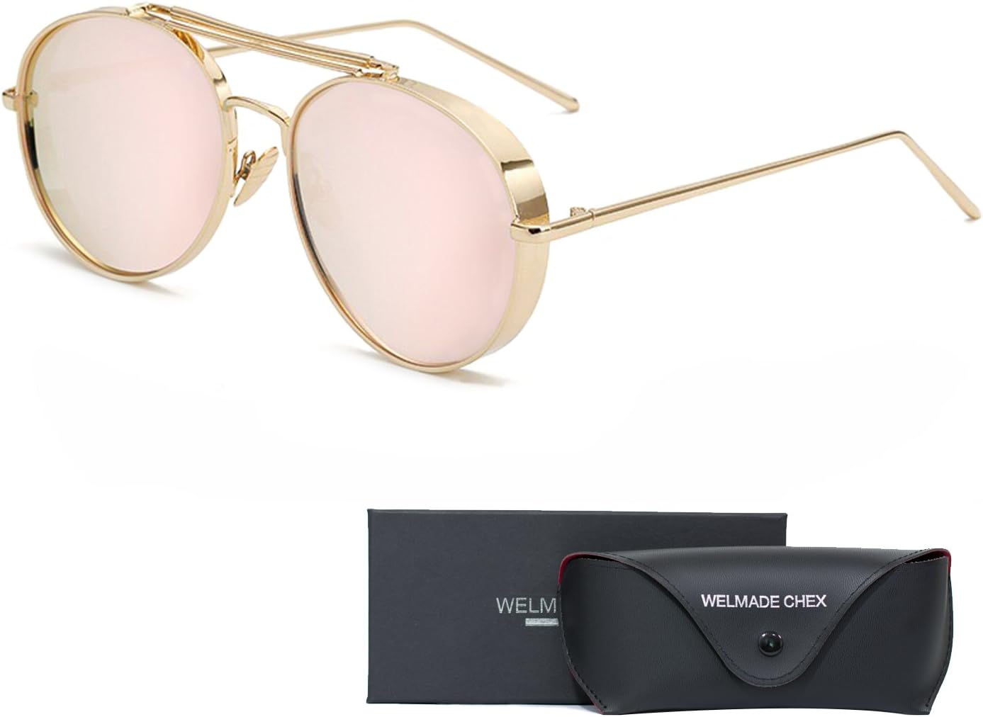 Aviator Full Silver Mirror Metal Frame Sunglasses (GOLD, PINK)