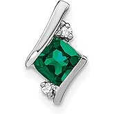 10k White Gold Pendant Necklace for Women with Square Cut Green Cushion Gemstone and Sparkling White Accents, Abstract Modern Design, May Birthstone Fashion Jewelry, Elegant Minimalist Style