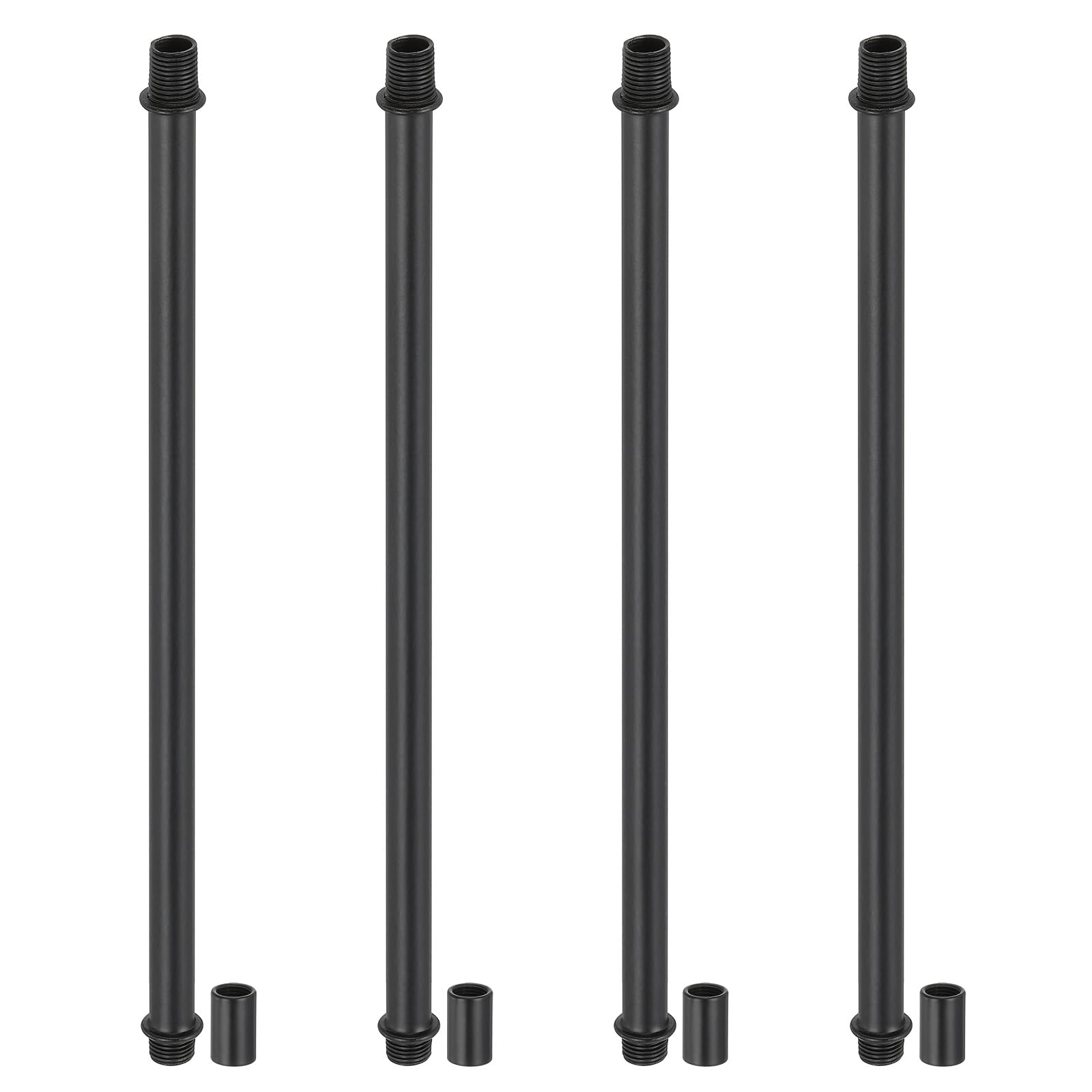 PATIKIL Straight Pipe Lamp Stems Rod Kit, 4Set M10 Carbon Steel 250mm(9.84") Long Double End Thread Rod with Coupling Nuts Sleeve Connector for Table Lamps Chandeliers, Black