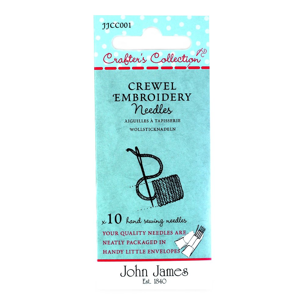 John James Crewel Embroidery Needles x 10 (Sizes 18, 20, 22) - Metal, Sharp Points