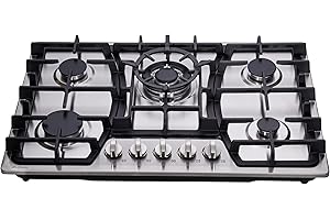 Hotfield 30 Inch Gas Cooktop Stainless Steel 5 Burners Stovetop Dual Fuel Gas Hob NG/LPG Convertible Gas Cooktop HF57013 Stainless Steel