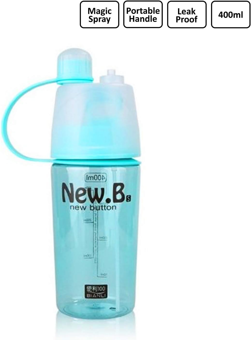 2 in 1 Leak Proof Portable Plastic Drinking and Spray Water Bottle for Outdoor Bicycle Cycling Sports Gym by Kids MandiTM (Blue, 400 ML)