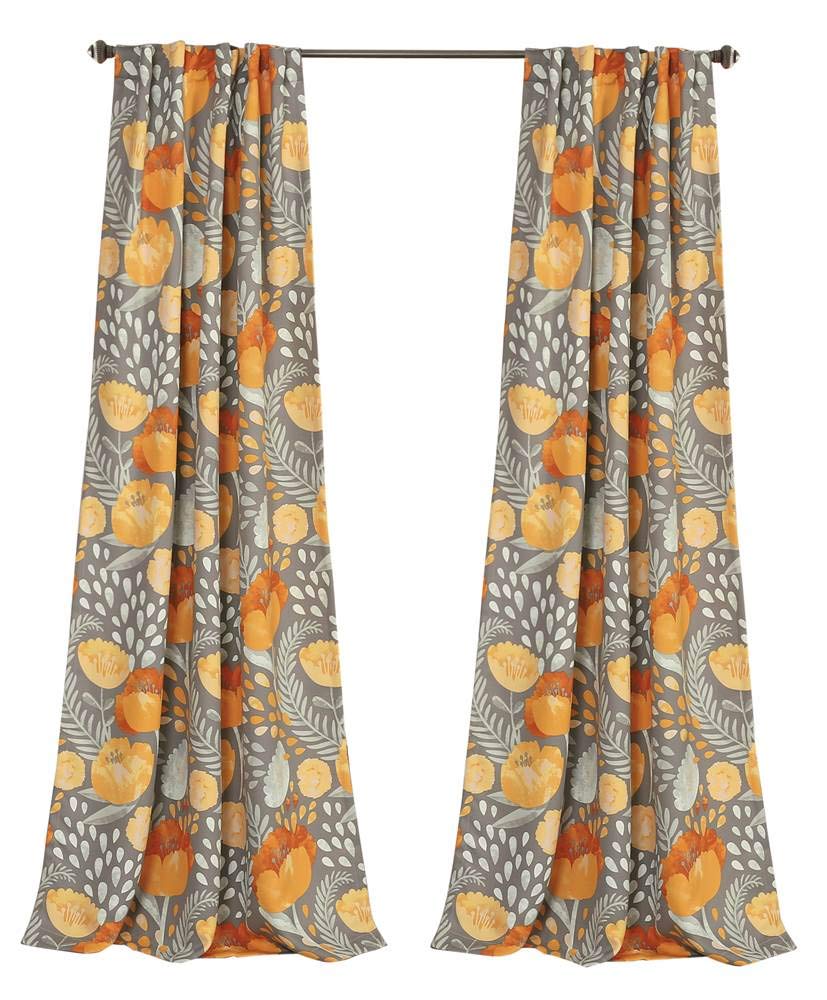Lush Decor x 52” Yellow and Gray Poppy Garden Curtains Light Filtering Window Set for Living, Dining, Bedroom, 108 in L Panel Pair, Yellow & Gray