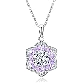 RANDES Six Leaf Clover Birthstone Necklaces for Women White Gold Plated Sterling Silver Opal/Sapphire/Emerald/Ruby/Aquamarine Lab Diamond Cz Flower Necklace Chains