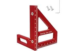 SHANDERBAR 3D Multi-Angle Measuring Ruler, 45/90 Degree Carpenter Square Aluminum Miter Drawing Line Ruler, Imperial Woodworking Square Tools Precision Protractor for Woodworking and Engineering,Red