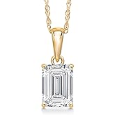 Gem Stone King 1.00 Ct Emerald Cut 14K Yellow Gold IGI Certified Lab Grown Diamond Pendant Necklace | E-F Color | VS1-VS2 Clarity | Gold Necklace For Women | With 18 Inch Gold Chain