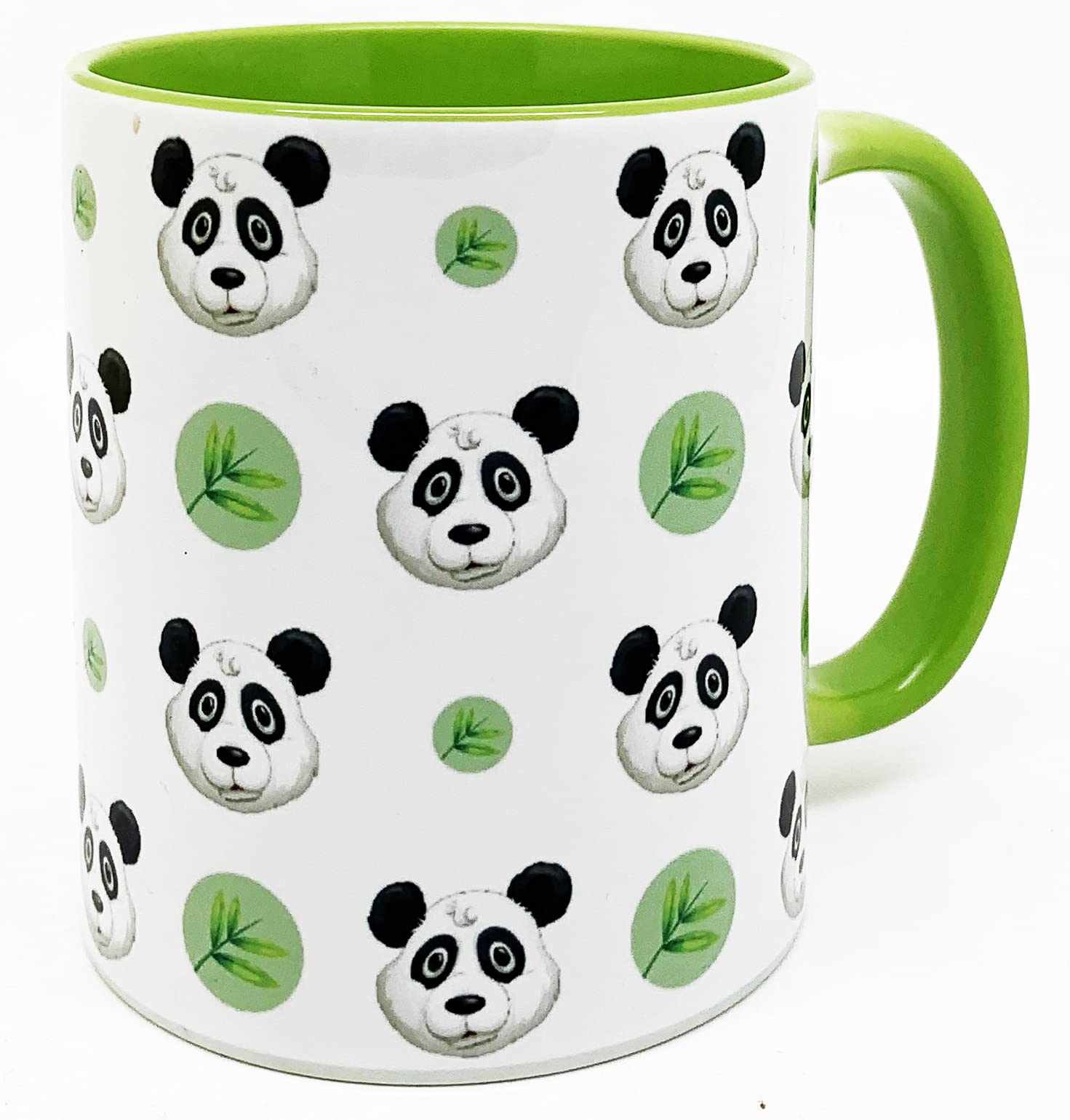 Half a Donkey The Panda Head Mug with a Green Glazed Handle and Inner