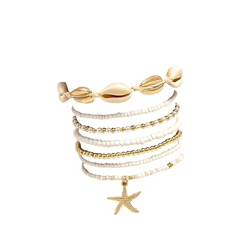 QKEOISUD Starfish Shell Summer Beach Beaded Bracelets for Women Boho Holiday Layered Stackable Jewelry Accessories Prsents