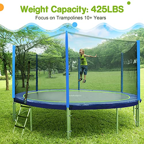 Zupapa NoGap Design 16 15 14 12 10 8FT Trampoline for Kids with Safety Enclosure Net 425LBS