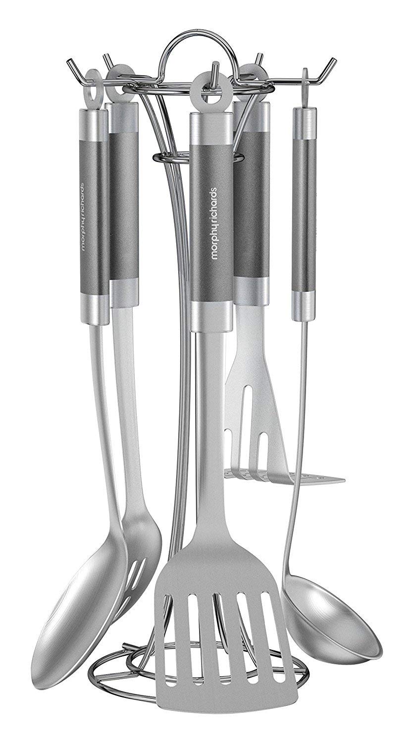 Morphy Richards 975059 Kitchen Utensil Set, Accents Range, Kitchen Tool Set, Stainless Steel, Titanium, 5-Piece , 18 x 18 x 37.5 cm
