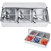 TOTITOM Seasoning Condiment Container, 3 Compartment 304 Stainless Steel Seasoning Organizer Box with Lids Spoons, for Snacks Flour Dry Goods Fruits Ingredient Kitchen Restaurant Pantry