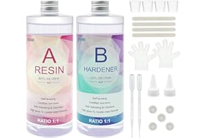 Epoxy Resin, Demorex Resin Kit Crystal Clear-Not Yellowing and No Bubble Self Leveling Easy Mix 1:1 Casting & Coating for DIY Jewelry Making, Art Crafts, Wood & Resin Molds (17oz)