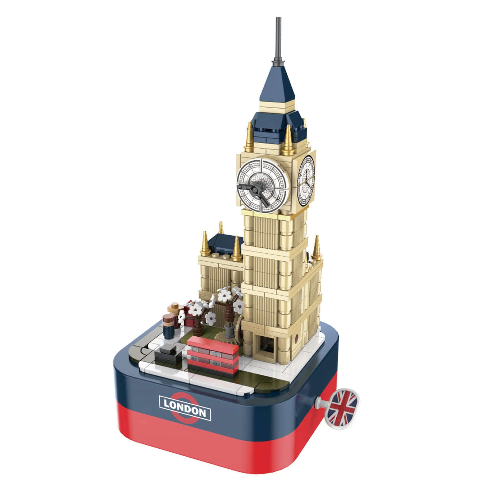 BEIAOSU Music Box London Big Ben Building Blocks, DIY Clockwork Musical Boxes for Kids Assembled Small Particle Toys for Girls Education Children's Gift Construction Decor