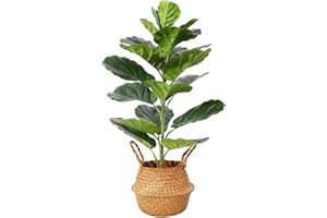 Ferrgoal Artificial Plants 30 Inch Fake Fiddle Leaf Fig Tree with 21 Leaves in Pot and Woven Seagrass Basket Perfect Faux Ficus Lyrata Plant for Home Indoor Outdoor Office Modern Decor Green 1Pack