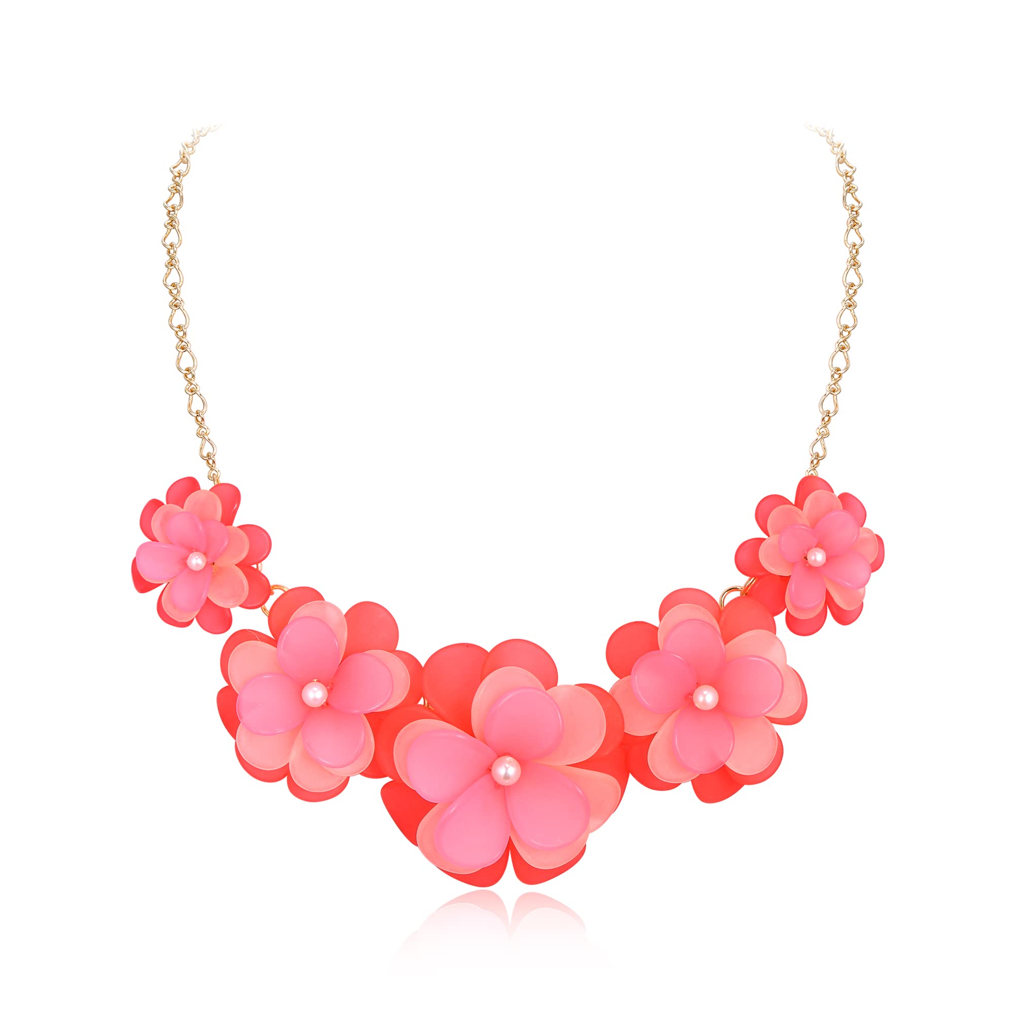 Ever Faith Pink Flower Necklace for Women, Floral Choker Statement Necklaces Boho Jewellery for Summer Holiday Prom Cocktail Party