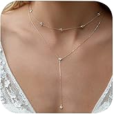 OUTINGFIT Gold Star Necklace For Women Pendant Adjustable Starburst Jewelry Statement Cubic Zirconia Double Layered Necklace For Prom Gifts