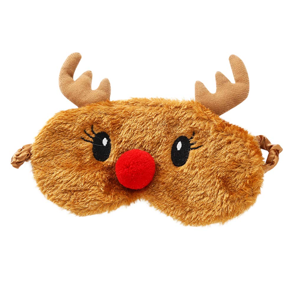 Ulife Mall Christmas Reindeer Cute Rudolph Eye Mask for Sleeping Soft Fluffy Blindfold Sleep Mask 3D Animal Novelty Breathable Eye Cover for Kids Girls Boys Women Night Nap Travel Meditation - Brown