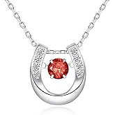 925 Sterling Silver Birthstone Horseshoe Necklace Dacing CZ Cute U Lucky Pendant Horse Jewelry for Women