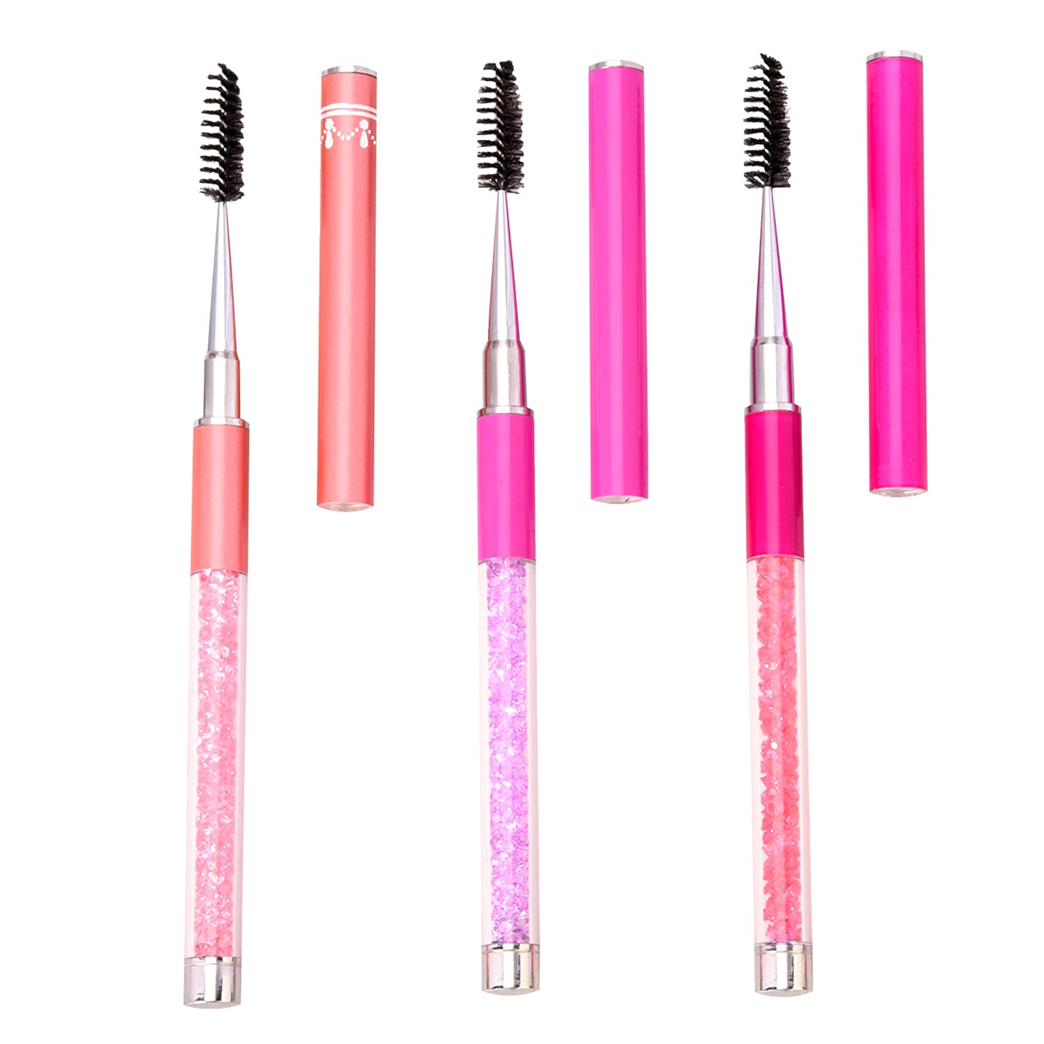 Parieo 3 Pieces Crystal Rhinestone Eyelash Brushes Eyelash Mascara Brushes Wands Eyebrow Brush with Cap for Eyelash Extension Eyelash Lifting