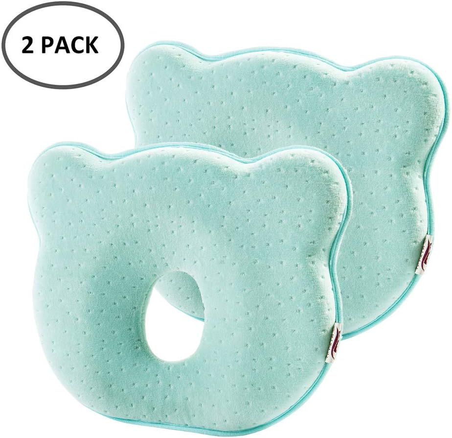 Baby Head Shaping Pillow Newborn Baby Pillow Infant Memory Foam Pillow (2 Pack-Light Blue)