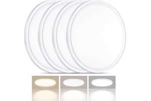 LUMLLSAJI 4 Pack LED Flush Mount Ceiling Light, 24W Ultra Thin Round White 3000k/4000k/6500k 3 Color Temperatures Adjusted 12 Inch Modern Ceiling Lights for Bedroom Bathroom Kitchen (4)