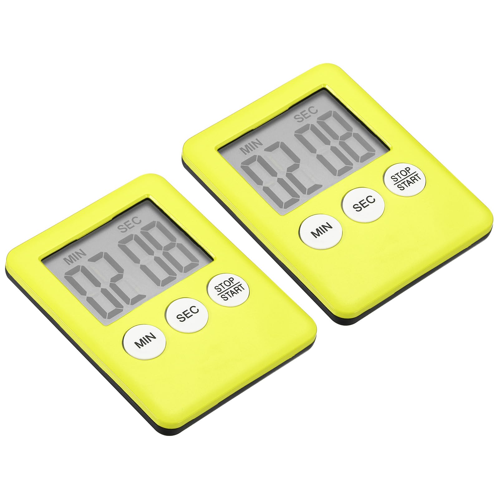 PATIKIL Digital Timer, 2Pcs Small Count Down/UP Clock with Magnetic, Big LCD Display Loud Sounds Minute Second Kitchen Timer for Games, Cooking, Yellow