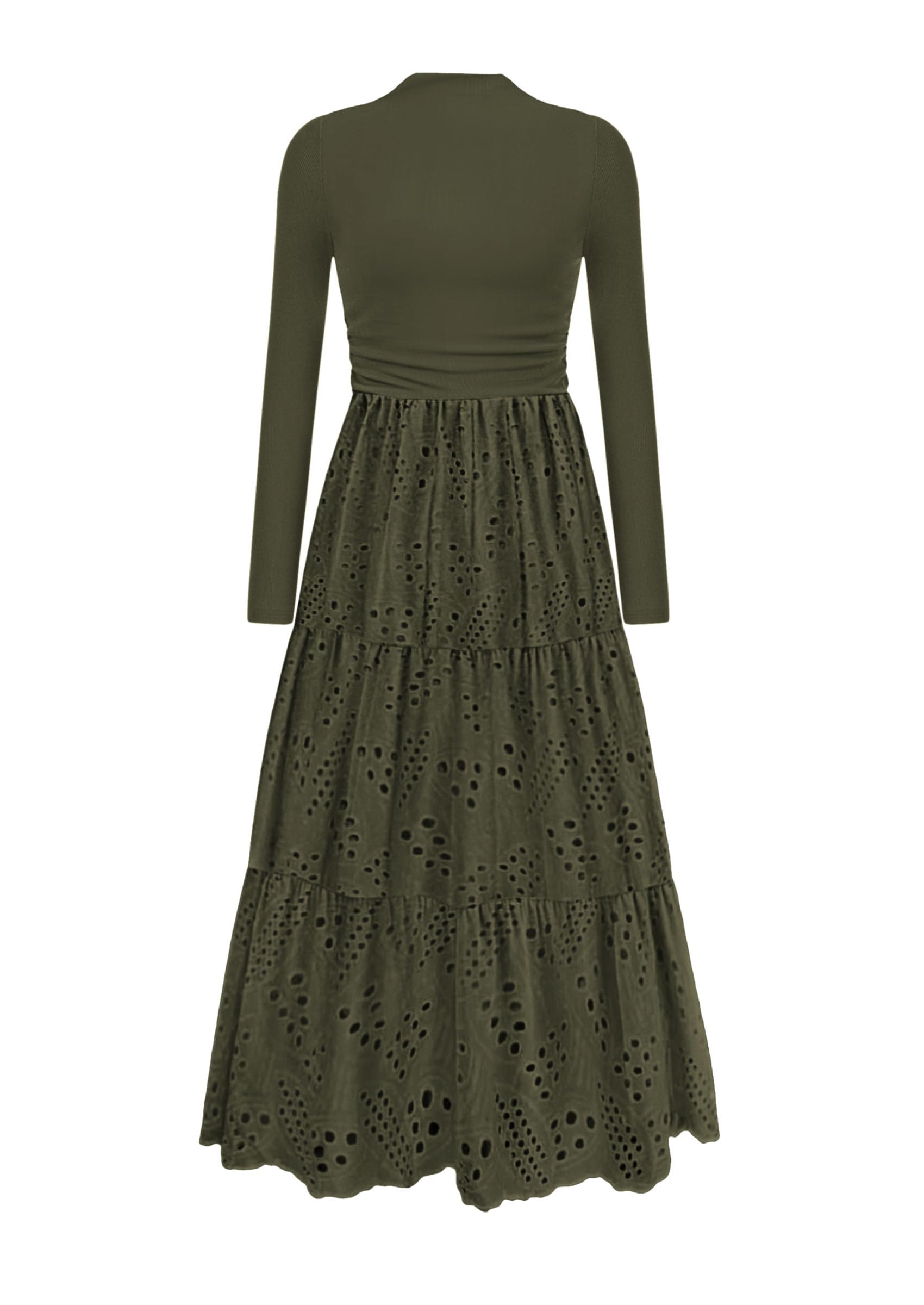 Photo 1 of PRETTYGARDEN Long Sleeve Dress for Women 2025 Fall Eyelet Mock Neck A Line Elegant Classy Maxi Wedding Guest Dresses Pockets (Army Green,Large)