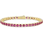FANCIME Birthstone Bracelet 14K Gold Plated Tennis Bracelets Sterling Silver with Gold Plated Fine Jewelry Wedding Bridal Prom Birthday Gift for Women Her, Length 7.2 Inch Width 4mm