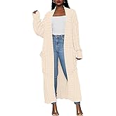 Caracilia Womens Long Cardigan Sweaters 2025 Fall Open Front Coat Long Sleeve Cable Knit Maxi Outerwear Trendy Jacket Clothes