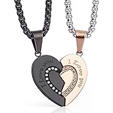 Wolentty Couple Matching Necklaces Broken Heart Pendants Inlaid Zirconic Stone Jewelry Gift for Valentines Day