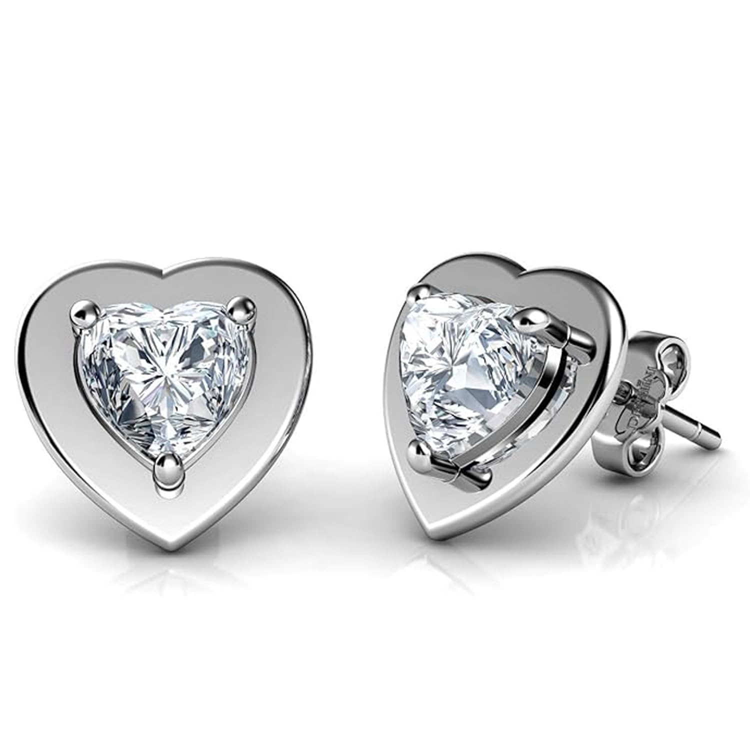 DEPHINI - Heart Earrings - 925 Sterling Silver - Fine Jewellery Stud for Women - Rhodium Plated - Cubic Zirconia (White 2) — image 1