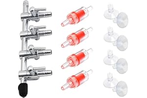 BornFeel Aquarium Air Pump Splitter 13 in 1 Set 4-Way Air Flow Control Lever Valve & 4 Non-Return Check Valves & 8 Suction Cups for Fish Tank Airline Air Tube Hose