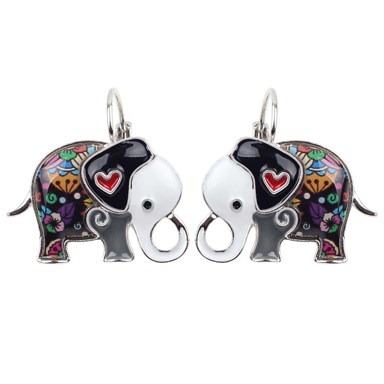 Enamel Alloy Jungle Elephant Earrings Dangle Stud French Clip Fashion Jewelry For Women Girls Charm Gift (Grey)