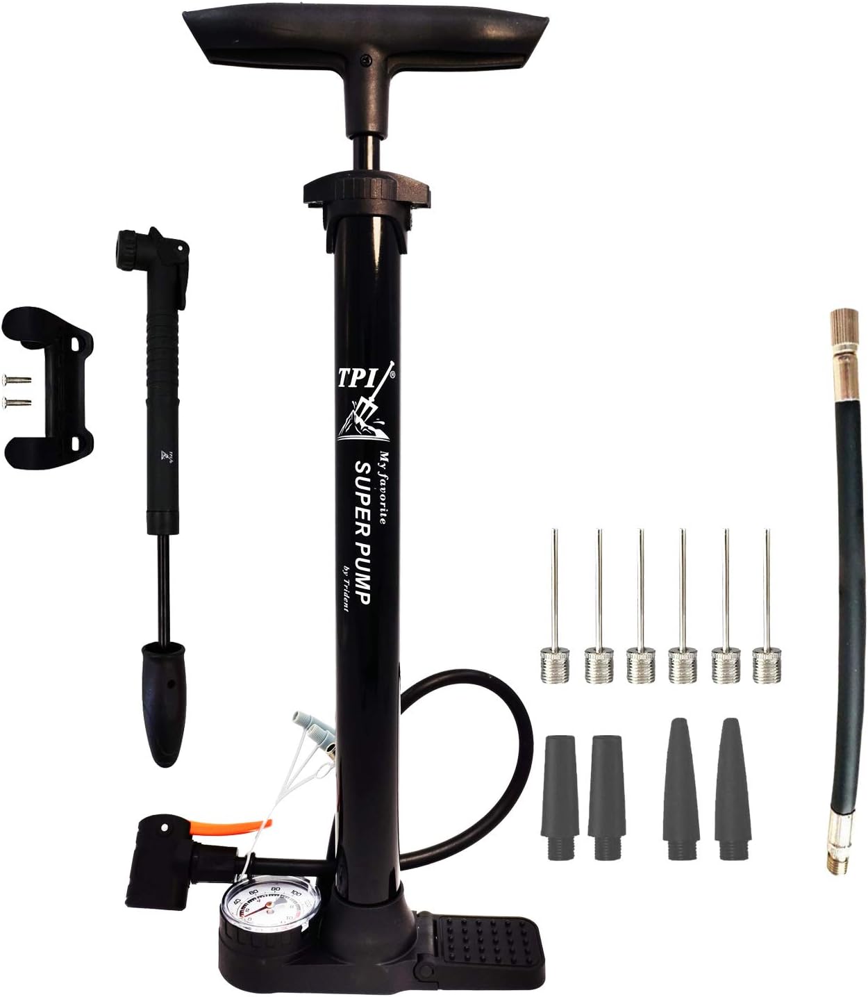 TPI Portable Bike Floor Pump, Black : Sports & Outdoors