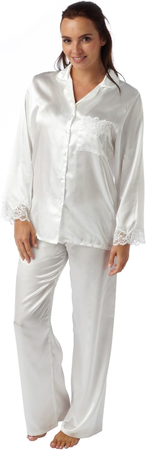 Ladies Satin 2 Piece Pyjamas - Colour - Ivory - Sizes 14/16, 18/20, 26/28