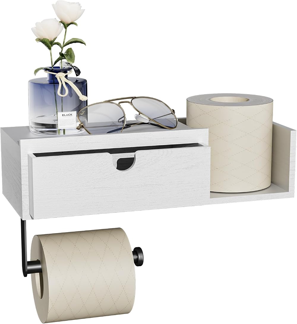 HapiRm Toilet Roll Holder With Drawer Shelf Self Adhesive Wall Mounted